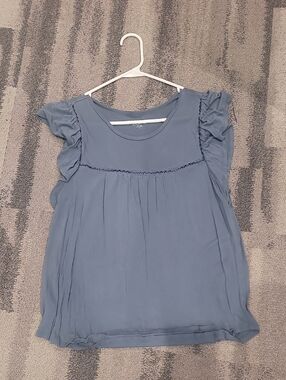LOFT Dusty Blue Ruffle Sleeve Peasant Top